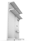 White freestanding metal pegboard with bottom feet for heavy gaming desk setup