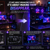 Before and after comparison showing how KOKO PegBoard hides power bricks and organizes a messy gaming desk.
