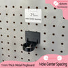 Black pegboard Apple Watch charger holder with English hole diameter and spacing labels.
