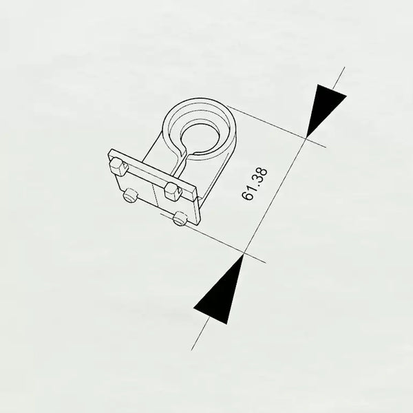 Line drawing of the pegboard Apple Watch charger holder with a dimension marker.