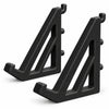 Two black pegboard keyboard support brackets on a white background
