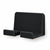 Black KOKO pegboard phone holder with two raised front supports and a central cable gap on a white background.